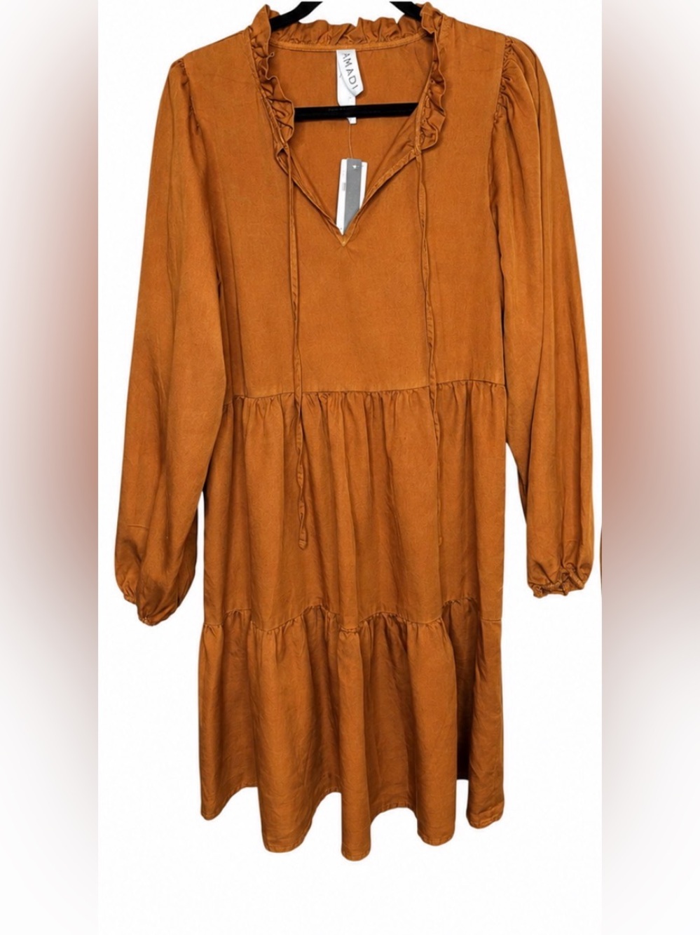 New Anthropologie Amadi Long-sleeve Tiered Rust Mini Dress Tie Strings Boho XS